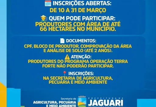INSCRIÇÕES ABERTAS – PROGRAMA CALCÁRIO PARA TODOS 2026
