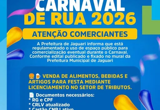 ATENÇÃO COMERCIANTES – CARNAVAL DE RUA 2026