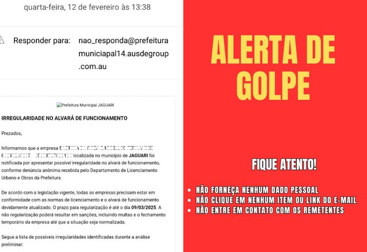 ALERTA DE GOLPE: CUIDADO COM E-MAILS FALSOS SOBRE ALVARÁS