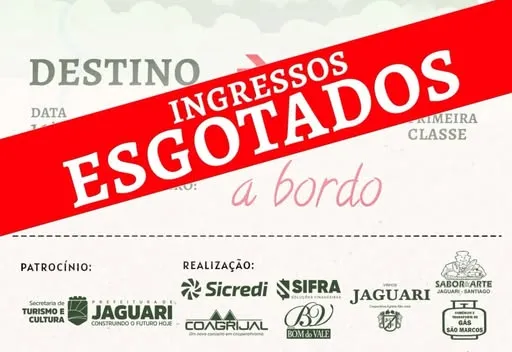 INGRESSOS ESGOTADOS! O 1º FESTIVAL DO RISOTO DE JAGUARI JÁ É SUCESSO ANTES MESMO DE COMEÇAR