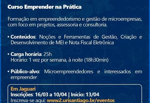  Estão abertas as inscrições para o curso Empreender na Prática!