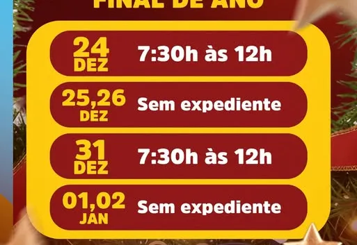 HORÁRIOS ESPECIAIS DE FINAL DE ANO – ADMINISTRAÇÃO MUNICIPAL