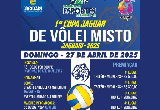 DOMINGO É DIA DE VÔLEI EM JAGUARI - VEM AÍ A 1ª COPA JAGUAR DE VÔLEI MISTO